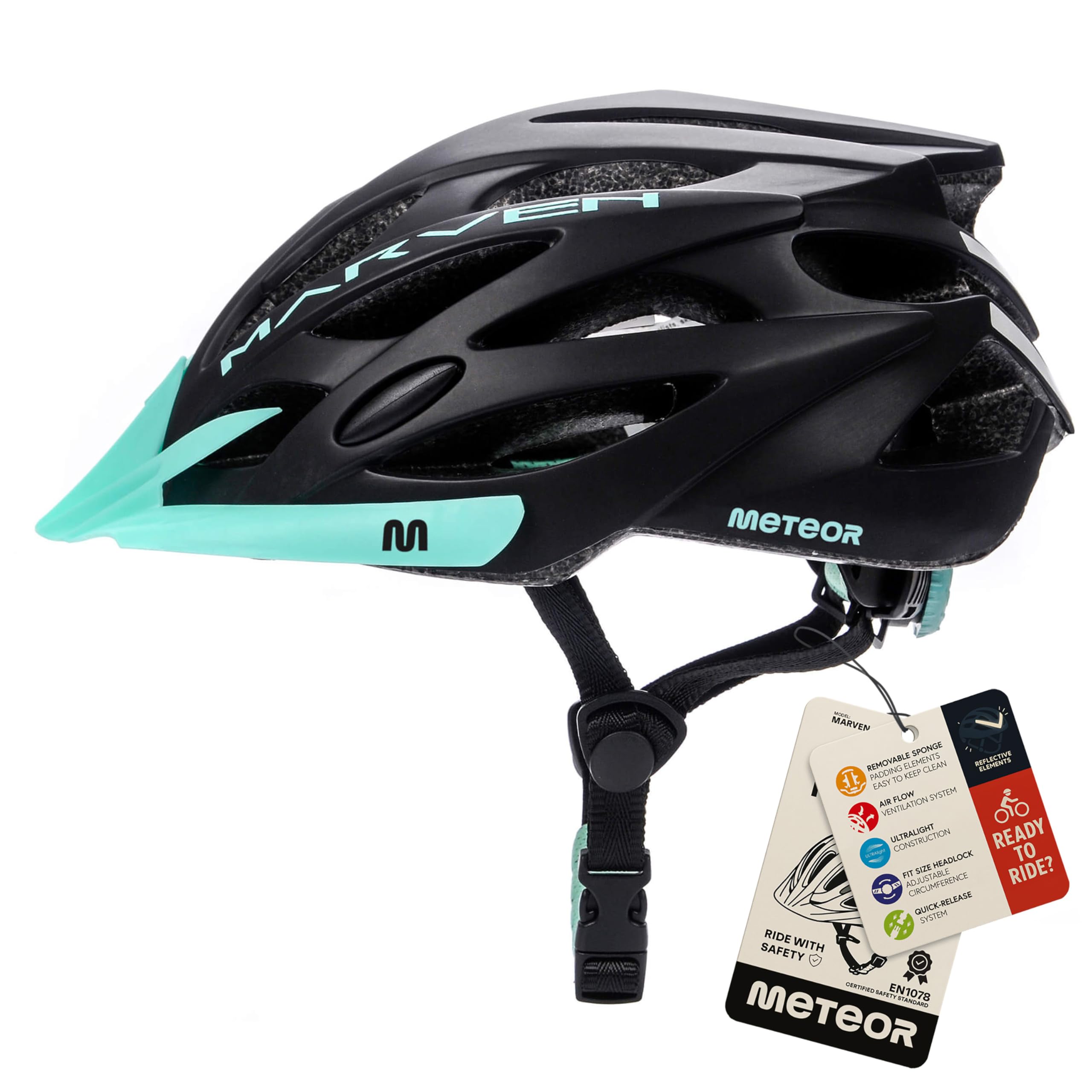 Meteor - MARVEN Cycle Helmet – Lightweight Adjustable Helmet for Men, Women, Kids – MTB, Bike, Scooter, Skateboard & Hoverboard – Breathable with Detachable Visor - Size S - Black/Blue