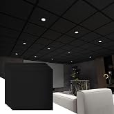 BaseNoir 24 PCS Reduce Light Reflection Black Acoustic Ceiling Tiles 2x2 FT | Class A Flame Retardant Polyester Fiber Soundproof Panels Moisture-Proof Ideal for Home Theater Basement Cover 96 Sq.Ft