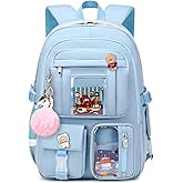 Backpack for Girls with Accessories Laptop Bookbags 16 Inch Kawaii Kids Elementary Middle High School Bag College Travel Daypack Gifts for Teens Women Students (Blue)