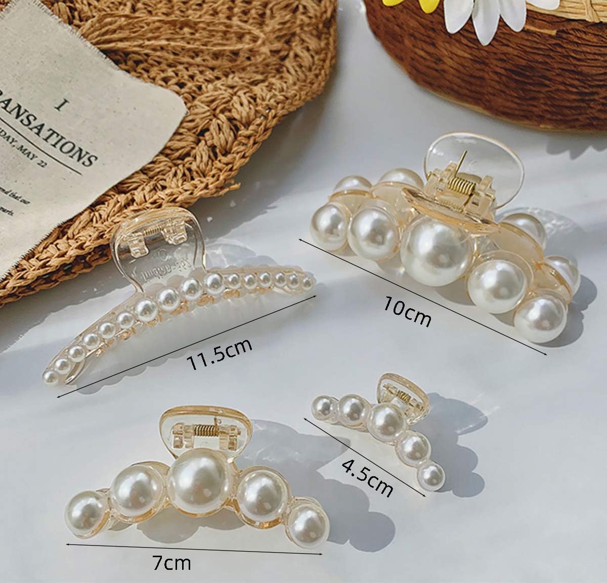 Hair Claw Clips for Women Large Pearl Jaw Clips Fashion Girls Pearl Hair Clips Plastic Hair Catch for Thick or Thin Hair (4 Packs) - Image 5