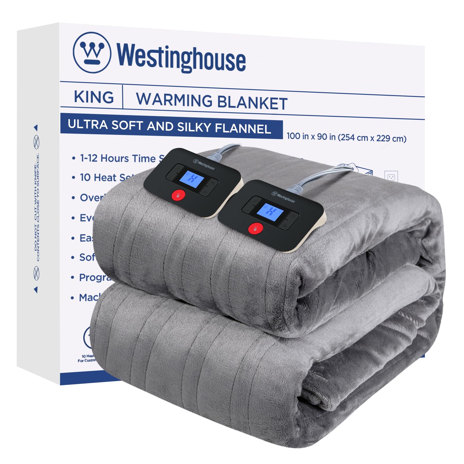 Photo 1 of Westinghouse Electric Blanket King Size, Super Cozy Soft Flannel 100"" x 90"" Heated Blanket with 10 Fast Heating Levels & 1-12 Auto-Off, Machine Washable, ETL&FCC Certification, Light Grey