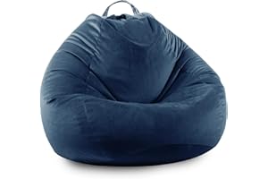 LPMOERA Stuffed Animal Storage Bean Bag Chair Cover (No Filler) Zipper Soft Fuzzy Fluffy Stuffable Bean Bag Cover for Organizing Children Plush Toys or Memory Dark Blue Small