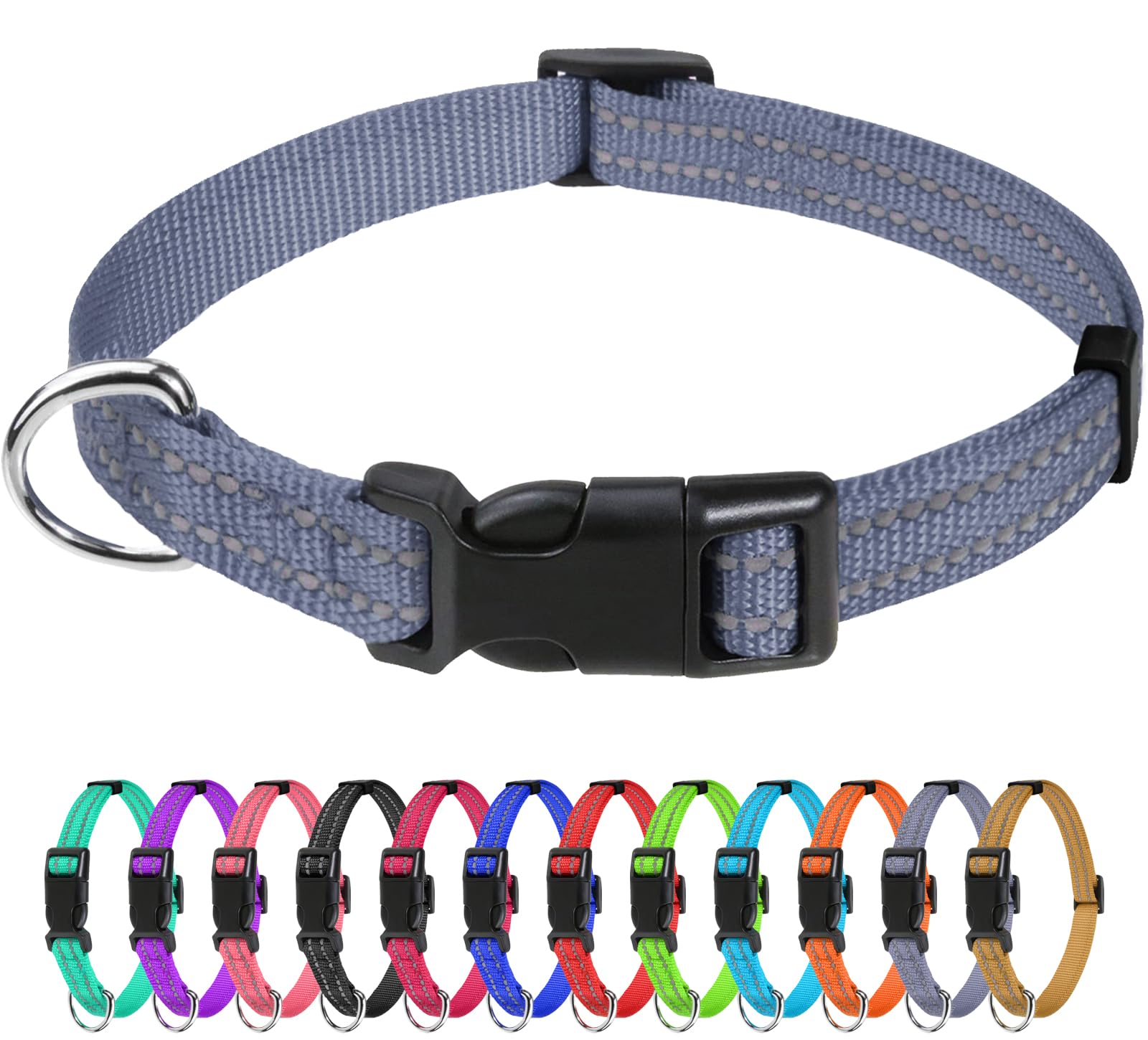 TagMe Reflective Nylon Dog Collars, Adjustable Classic Pet Collar with Quick Release Buckle for Puppy, Grey, 1.0 cm Width