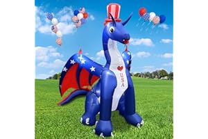 BLOWOUT FUN 8 FT Independence Day Inflatable Dragon with America Style Decorations Patriotic 4th of July for Home Yard Lawn Garden Indoor Outdoor Memorial Day Decor