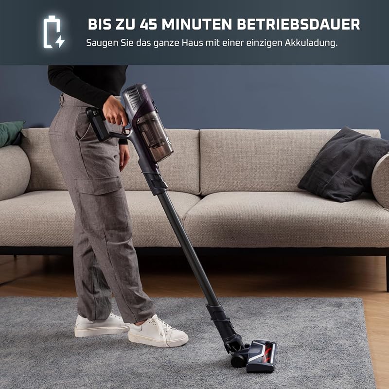 X-Pert 6.60 Essential Akkustaubsauger, 100 W Leistung, 45 Min Laufzeit, kabellos & beutellos, LED-Bürstenkopf, herausnehmbarer Akku, inkl. Fugendüse und Wandhalterung, violett/schwarz, RH6838