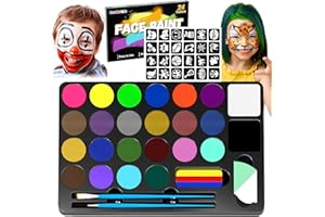 FANSARRICHE Face Painting kit for kids, 24 Color Washable Face Painting kit with stencils, Professional Body Face Paint 24 Stencils, Sponge, for Party, Christmas, Body Paint, Makeup kit