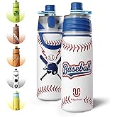 Magcheer Baseball Water Bottle - 20oz Insulated Misting Water Bottles Stainless Steel 3D Textured - Baseball Accessories Gift for Kids