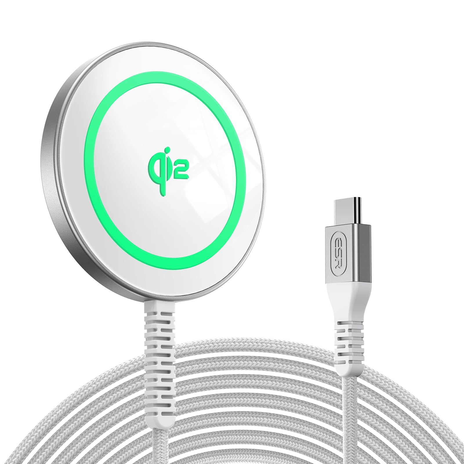Photo 1 of ESR for Qi2 Magsafe Charger, 15W Wireless Charger, Wireless Charging Pad for iPhone 15/14/13/12, AirPods 4/3/Pro/Pro 2, Galaxy S25, Strong Magnetic Charging Pad with Type-C Cable, Silver