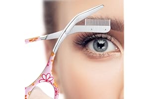 DINNAT Eyebrow Trimmer With Comb Facial Grooming Scissors Kit Professional Precision Eye brow Trimmer Stainless Steel Eyebrow Trimmers Scissors with Combs Perfect For Gifts for Men and Women (Pink)