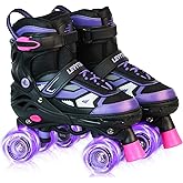 LEVYTEMP Roller Skates for Boys Girls Kids, 4 Size Adjustable Quad Skates with All Light Up Wheels for Beginners Indoor Outdoor Sports