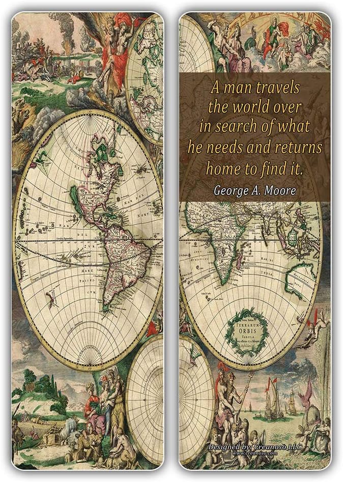 Creanoso Antique Map Travelers Quote Saying Premium Bookmarks (60-Pack), Road Trip Travel Readers Reading Gifts - Image 4