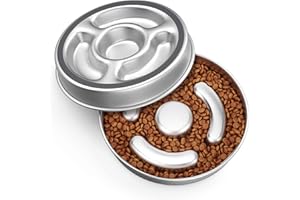 AIPERRO Slow Feeder Dog Bowl Stainless Steel, 2 Cups Metal Non-Slip Dog Food Bowls, Dogs Water Bowl for Small & Medium Sized Dogs, Fun Bloat Stop Pet Bowl for Fast Eaters, Slows Down Pets Eating