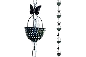 Rain Chains by JASINC 8.5 ft Butterfly Bell Cups Patina, to Replace Roof Gutter Downspout, with Installation Kit, Rainwater Catcher/Water Diverter, JAS8003PA