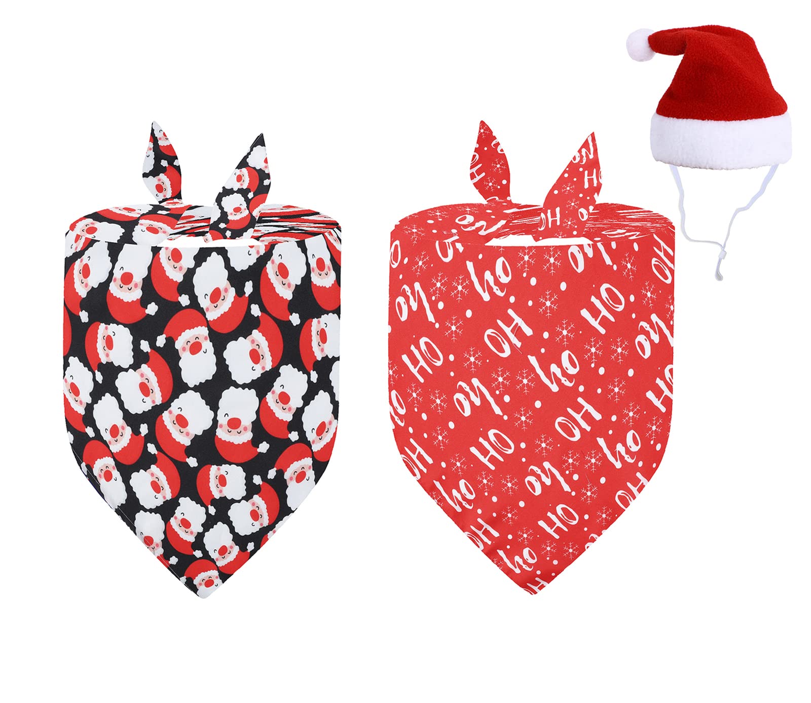 BT Bear Pet Collar, 3PCS Xmas Christmas Dog Bandana Collar Soft Cotton Triangle Bibs Scarfs for Puppy Dogs Cats (Black+Red hoho)