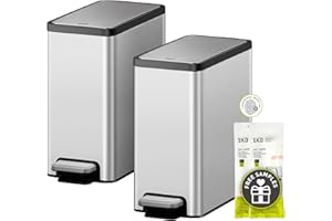 EKO 2 Pack Small Bathroom Trash Can with Lid Soft Close, Step Pedal, 6 Liter / 1.6 Gallon Stainless Steel Garbage Can with Removable Inner Bucket, Waste Basket for Bathroom, Bedroom
