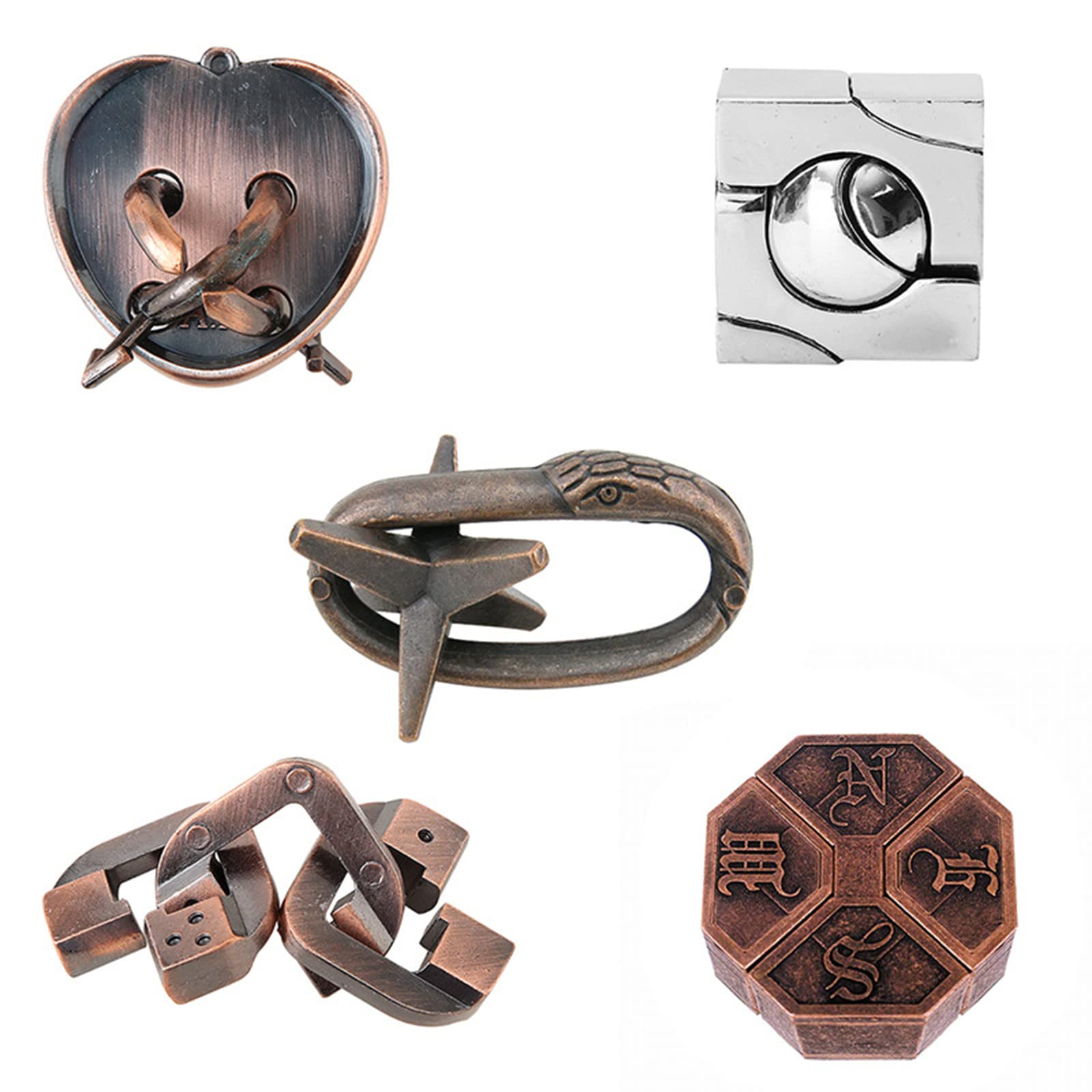 Brain Teaser Puzzles, Joyeee Metal Puzzle Set IQ Test Game, Educational Toys Physics Mind Puzzles Gift for Family Games Office Party Prizes Kids Teens Adults Challenge - Starter Level, 5Pcs Type C