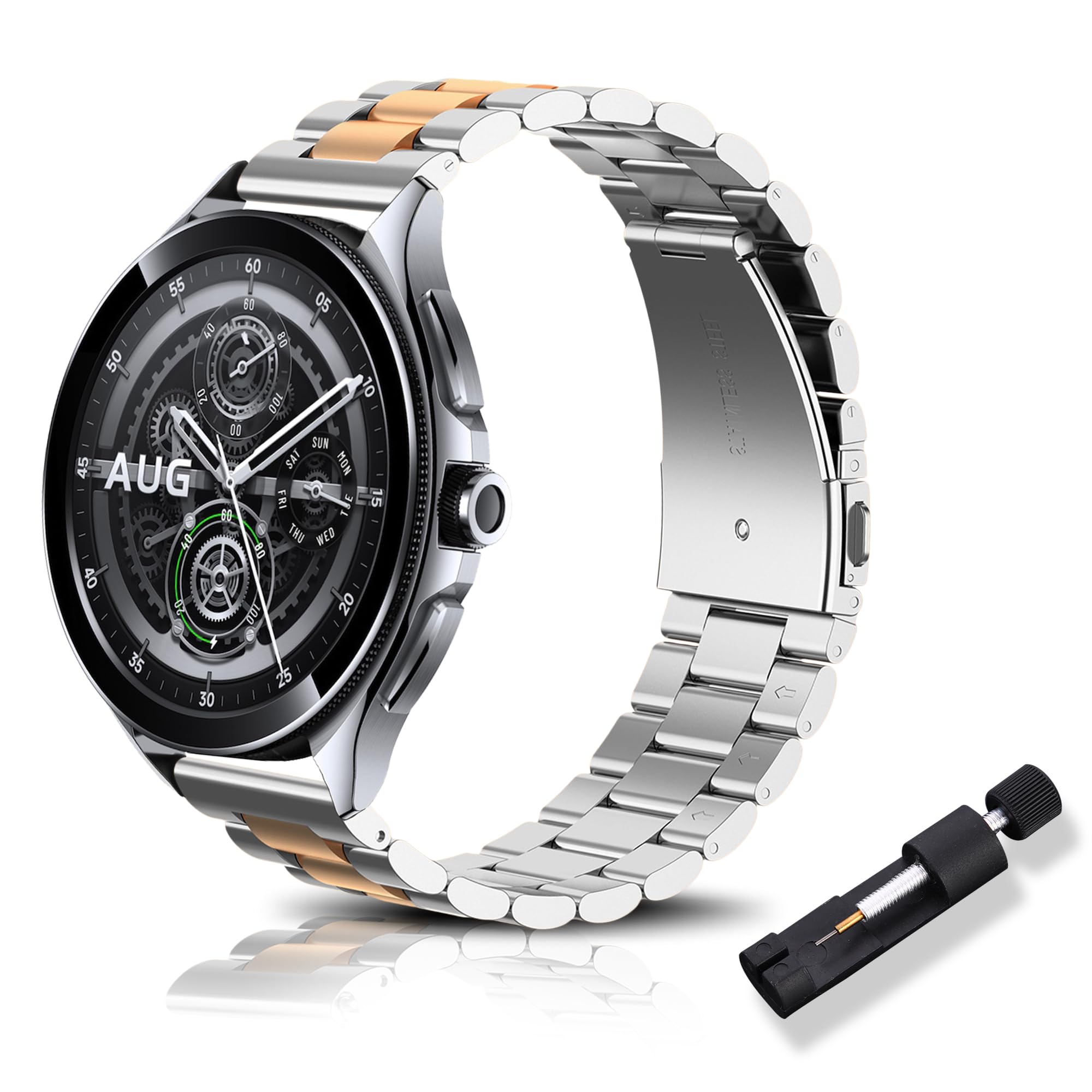 RoYiio Metal Strap for Xiaomi Watch S4/2/S3/2 Pro/S2 Straps Redmi Watch 5 Lite/Active Strap Stainless Steel 22mm Replacement Band for Garmin Venu 4 45mm/Forerunner 570 47mm/Venu 3 - Silver Rose Gold