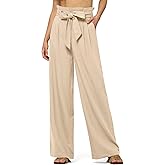 Willit Women Linen Pants Casual Wide Leg Dress Pants High Waisted Paperbag Work Trousers Summer Tie Knot Pockets 28"/30"/32''