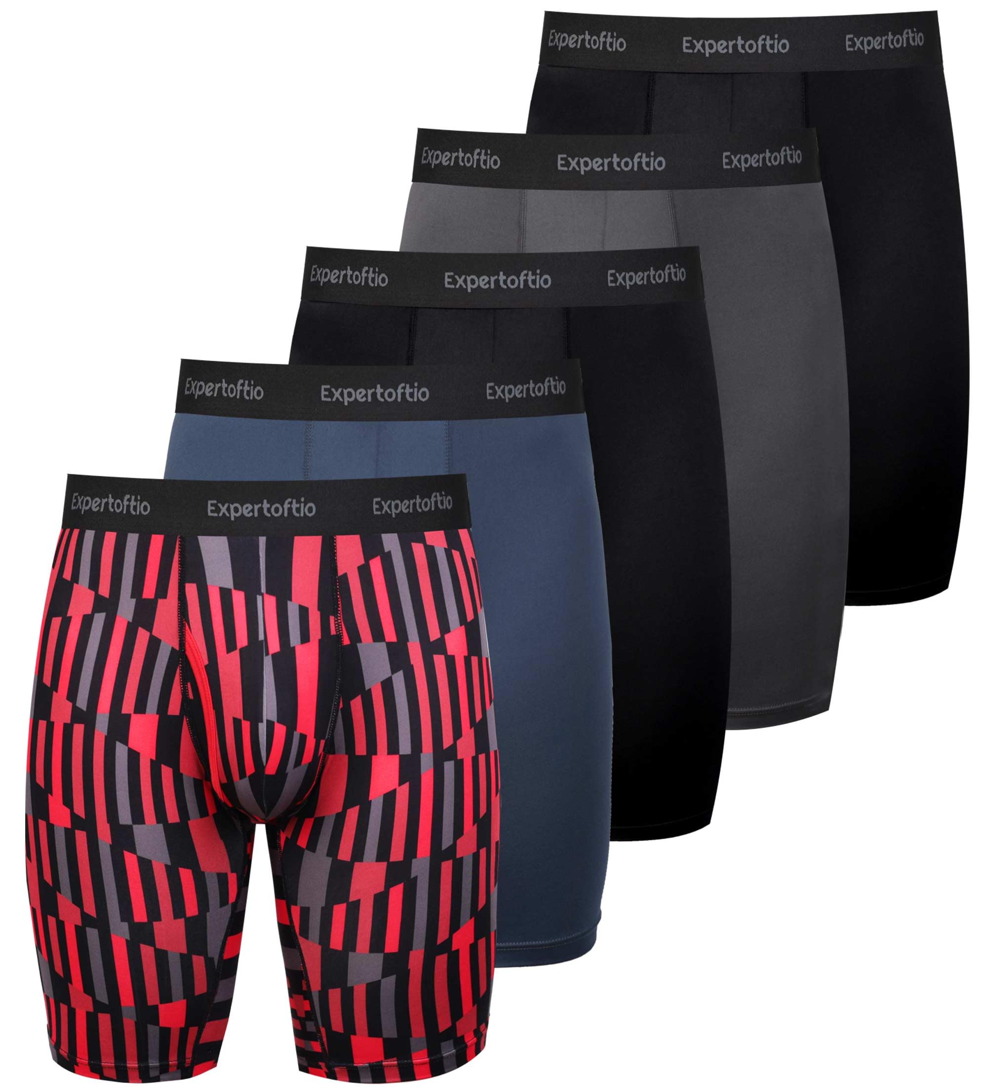 Photo 1 of Expertoftio Men's Underwear 9 Inch Long Leg Boxer Briefs for Men, Performance, Moisture Wicking Pack of 5, Anting Chafing, Fly, Red Grid,M