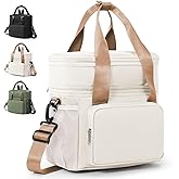 bergsalz Expandable Adult Lunch Box for Women Men, Double Compartment Insulated Lunch Bag, Leakproof Thermal Cooler Bag with Shoulder Strap for Work, Office, Travel, Picnic