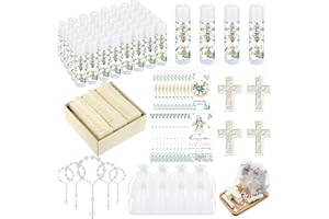 Dansib 300 Pcs Eucalyptus Greenery Baby Baptism Favors Includes Lip Balm Cross Soap Baptism Rosaries Greeting Cards and Organza Bag Christening Communion Baptism Gender Reveal Favors for Guests Gifts