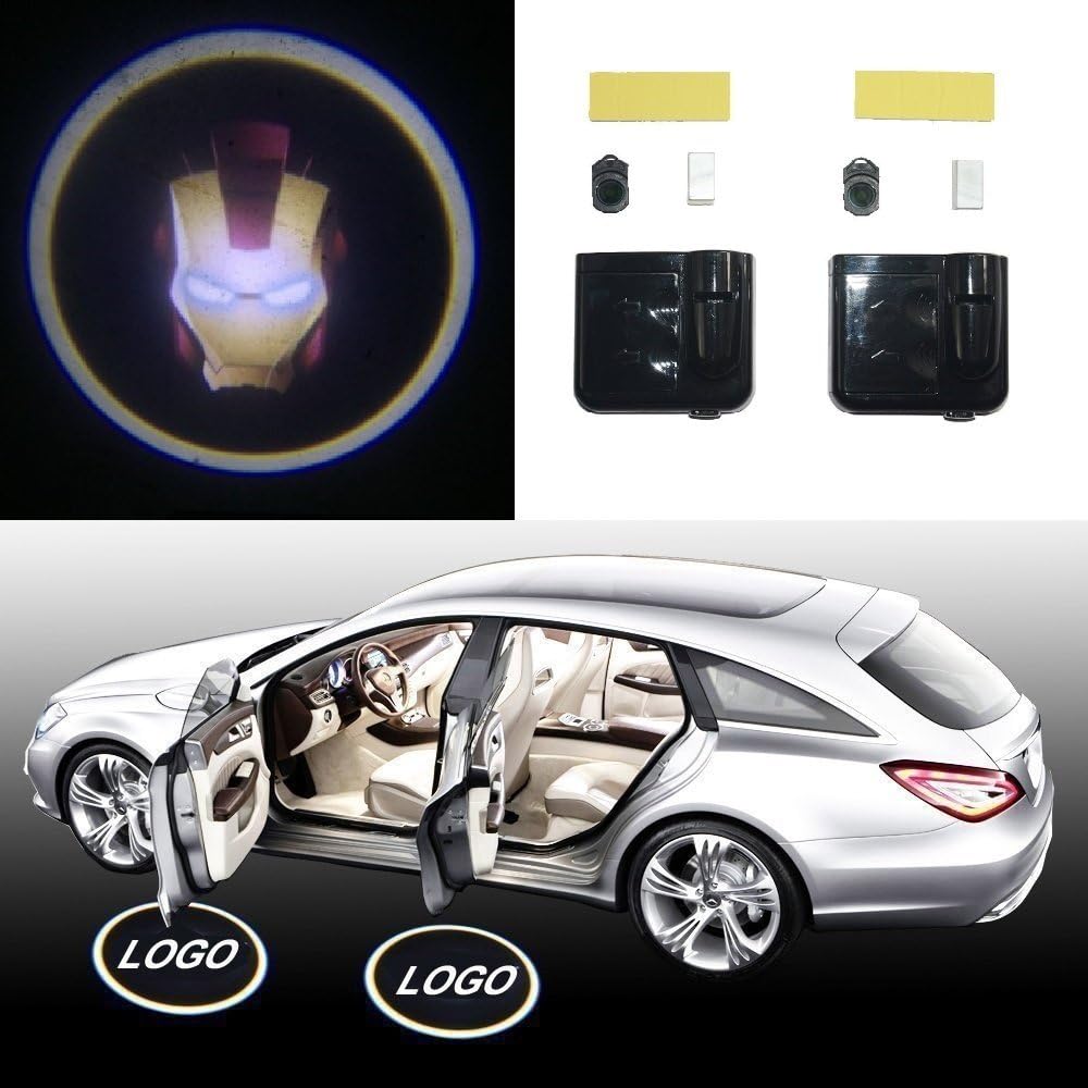 YeaFly - 2x Avengers Iron Man Wireless Drill Free Easy Install Car Door LED Projector Courtesy Welcome Logo Ghost Shadow Light Magnet Sensor (Iron Man)