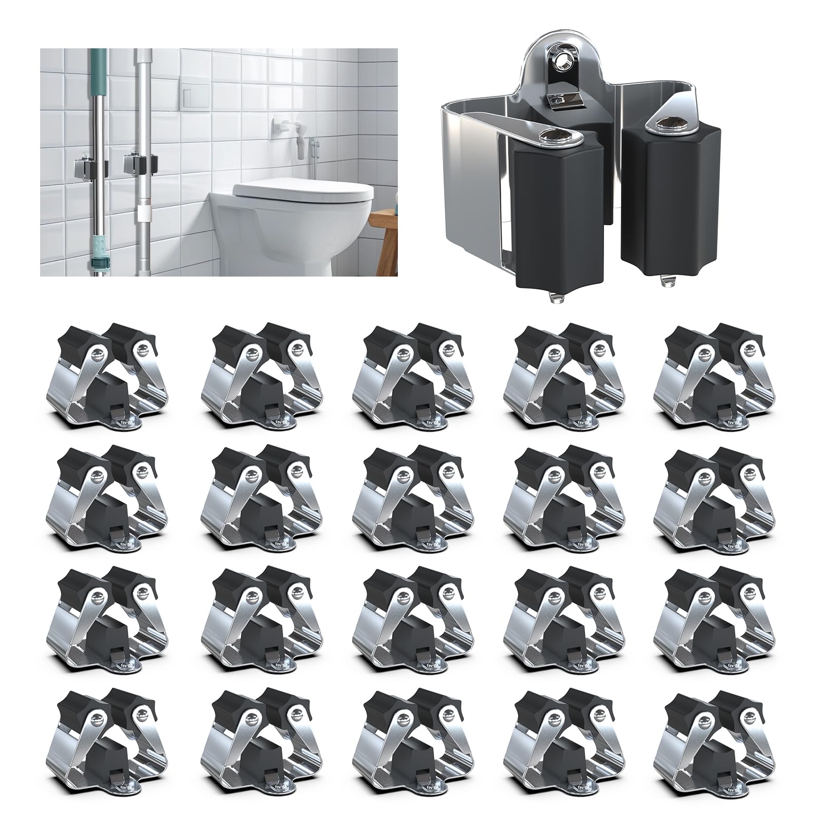 3-H Broom Holder 20 Pack,Brush Holder,Mop Holder Wall Mounted,Broom Holder Wall Mounted for Garage Garden Shed Storage System Laundry Room Home Kitchen(Black)