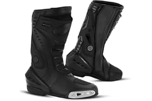 SAGA MOTO Men's Motorcycle Shoes Leather Motorbike Boots with Ankle Support Non-Slip Sole Reinforced Foot Protective Motocross Boots Rubber Sole