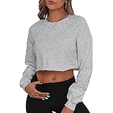 PRIMODA Women's Crewneck Cropped Sweatshirt Loose Pullover Sweatshirt Long Sleeve Crop Tops