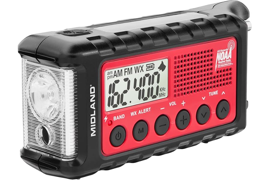 Get It Now Midland - ER310, Emergency Crank Weather AM/FM Radio - Red/Black | Multiple Power Sources