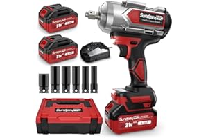 SundpeyPRO Cordless Impact Wrench 960Ft-lbs - 1300N·m High Torque Impact Wrench - 21V 2600RPM Brushless Power Impact Gun with 2 × 4.0Ah Battery 6 Sockets & Charger & Carry Case for Car Tire Truck DIY
