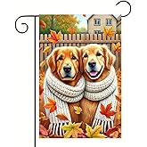 BlissYard Thanksgiving Golden Retriever Garden Flag 12x18 Inch Double Sided Cozy Dog Flag with Scarf and Autumn Leaves Outdoor Yard Banner Fall Harvest Decoration Farmhouse Porch Lawn Flag for Fall Decor