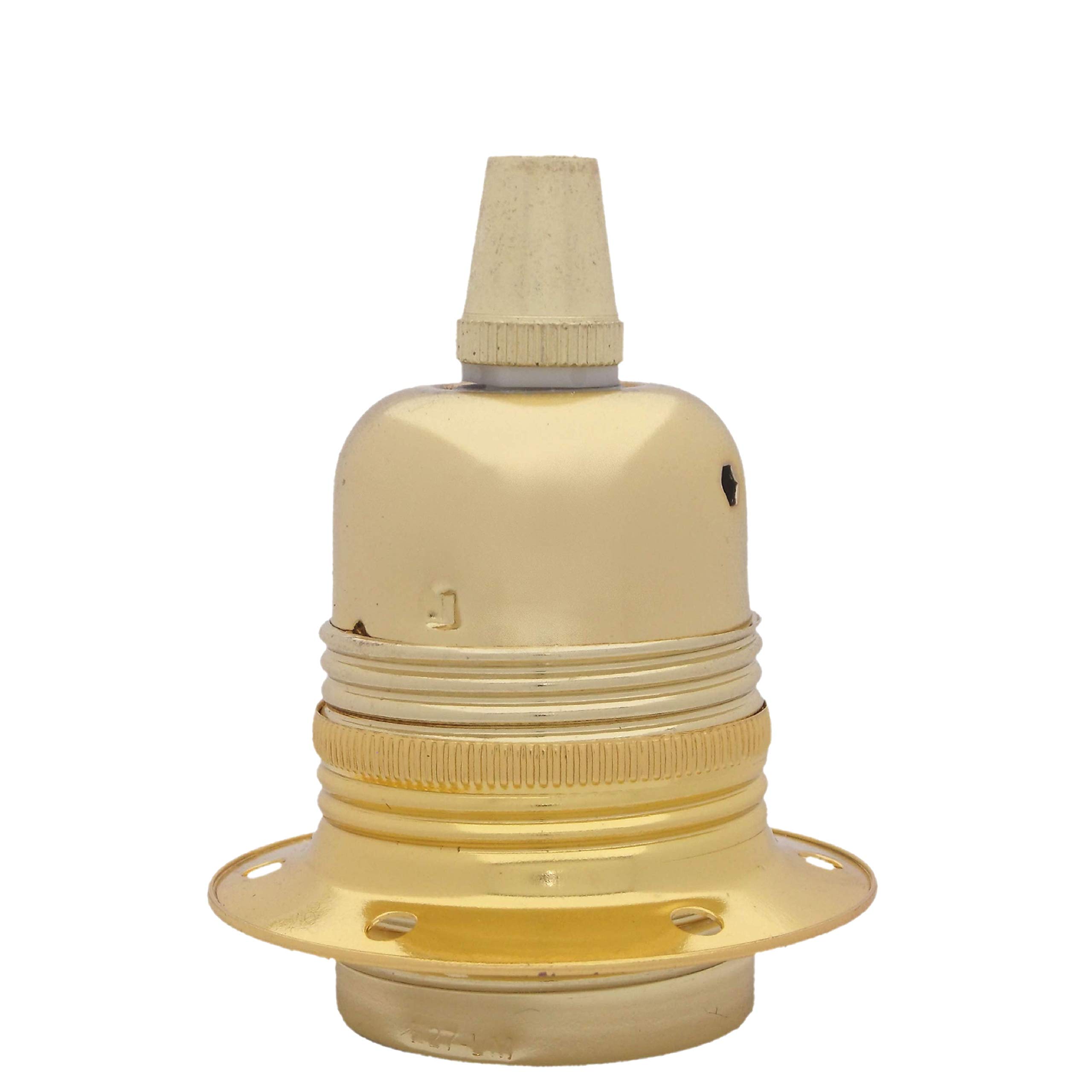 Edison Screw (E27) Metal and Ceramic Earthed Lampholder in Polished Brass Finish with Metal Cord Grip