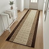 Hallway Runner Rug 6 ft, Custom Length Woven Texture Look, Washable Non-Slip Rubber Backed, Durable Indoor Rug for Entryway Kitchen, Brown (2'2" x 6')
