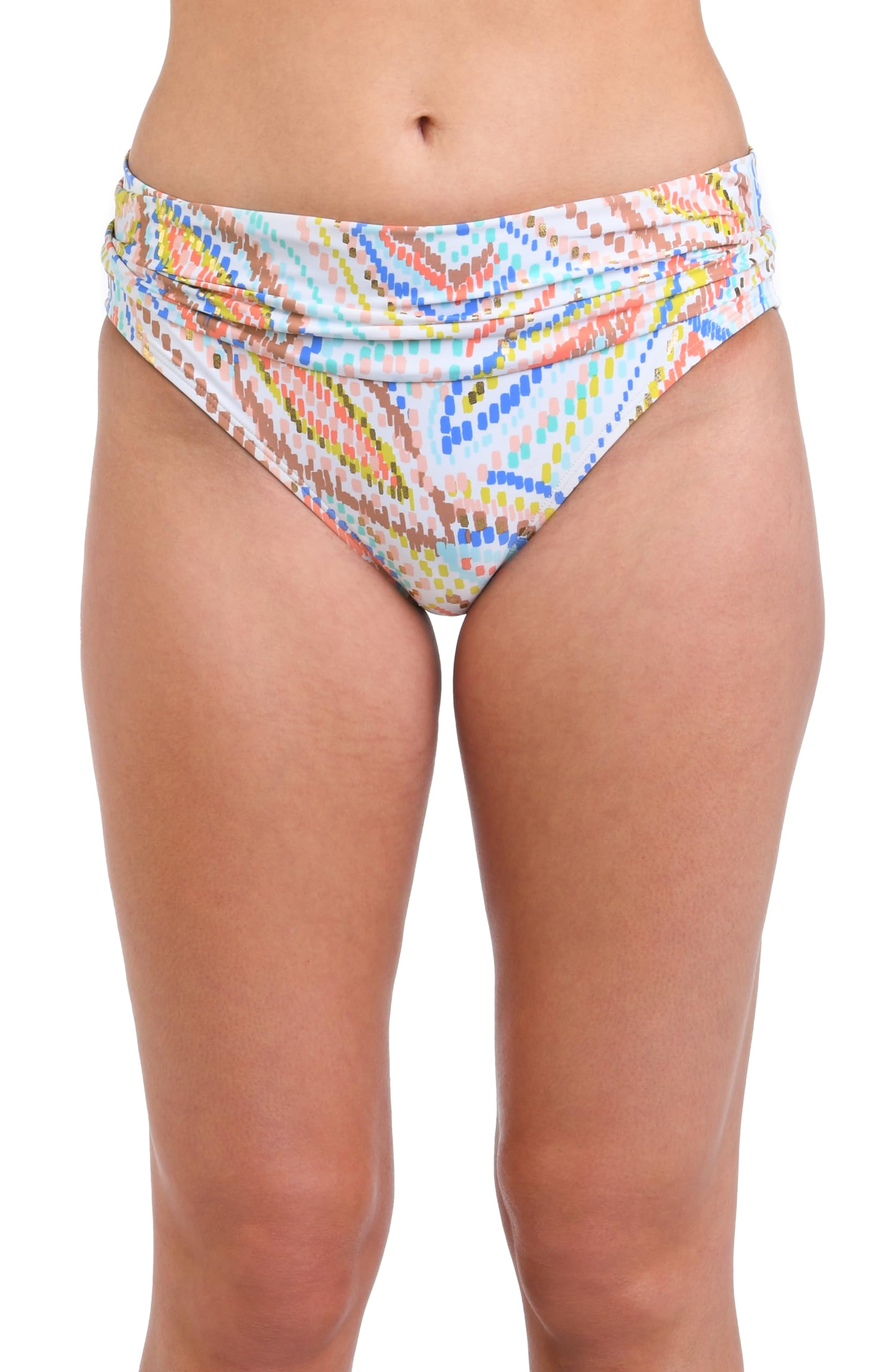 La Blanca Women’s Banded Hipster Bikini Swimsuit Bottom, White//Sunbaked Jewels, 6