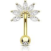 COCHARM Cute Silver Gold Flower Rook Earrings 16g Sparkling Rook Barbells for Women Gold Stainless Steel 8mm Rook Piercing Dainty Rook Jewelry Silver Rook Rings