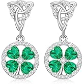 St Patricks Day Accessories Clover Earrings For Women Sterling Silver Shamrock Earrings Celtic Knot Dangle Jewelry Valentine Mothers Day Irish Shamrock Gifts