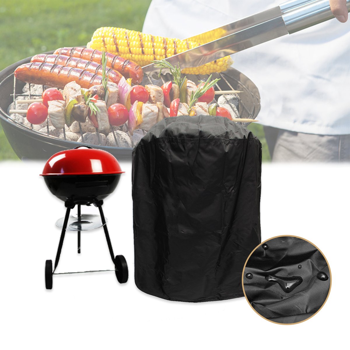 KING DO WAY Schutzhuelle fuer BBQ Barbecue BBQ Cover Grill Abdeckung Abdeckhaube Schutzhuelle Haube 71CM Rund Wasserdicht Abdeckhaube grill
