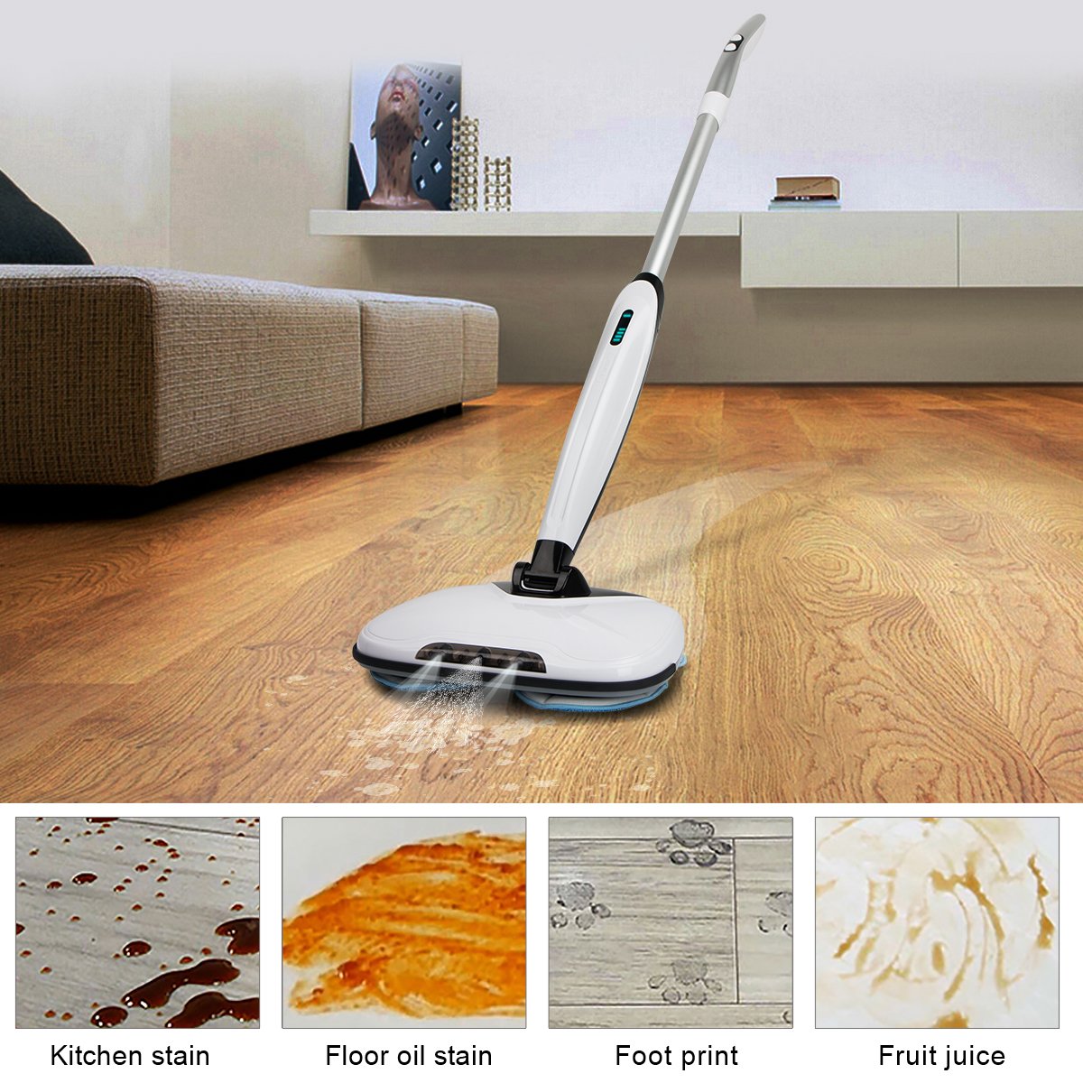 Spray Mop Mute Electric Mopping Magic Spin Scrubber Cordless Cleaners machines Wet/Dry with Water Tank ,2 Rotate Speed Modes Powerful Cleaner Ideal for Flat Hard/ Wooden/Tile Floor