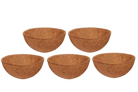 Minerva Naturals Coco Fiber Liner - Hanging Planter POTS - Coir - Basket 10 Inch- 5 Pieces