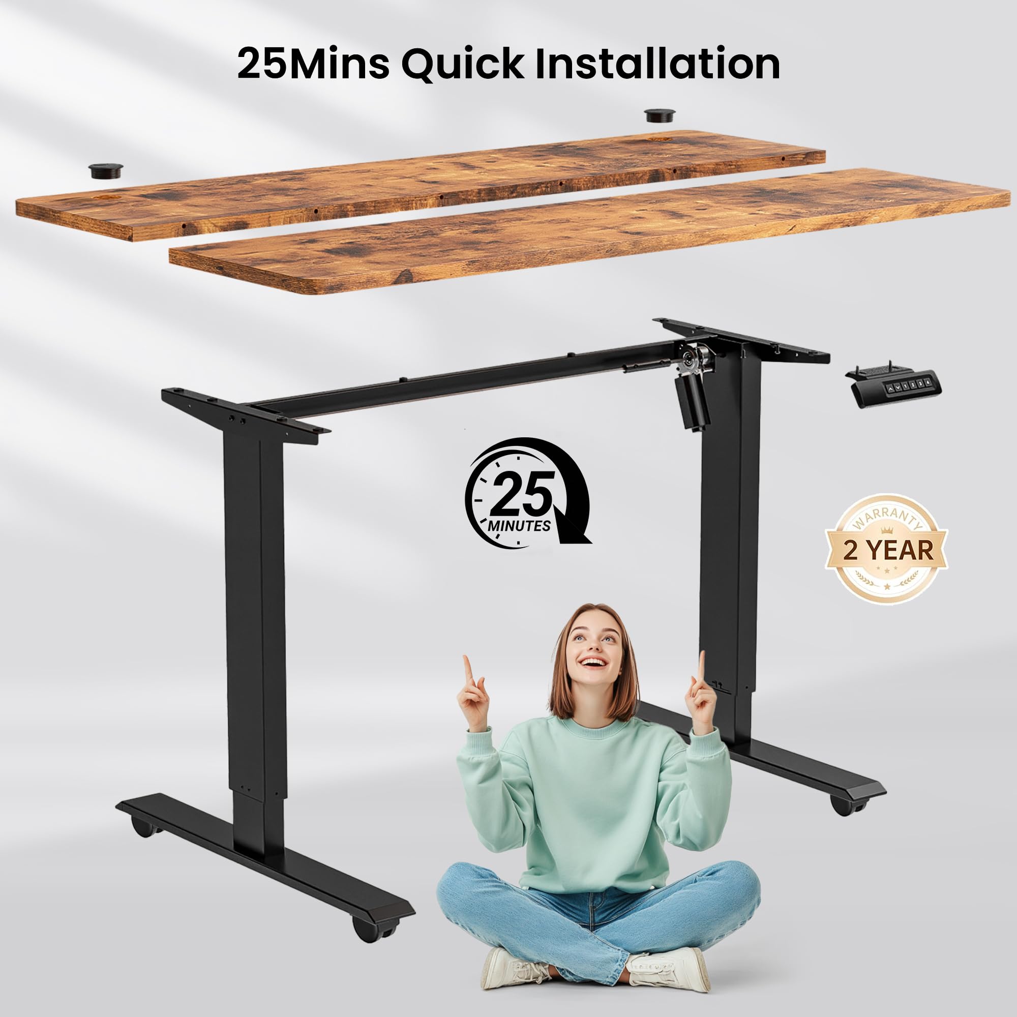 farexon Electric Standing Desk Adjustable Height, 48x 24 Inches Sit Stand Desk with Double Crossbeam Structure, Four Preset Heights, 27''-45'' Lifting Range Stand up Desk for Home Office