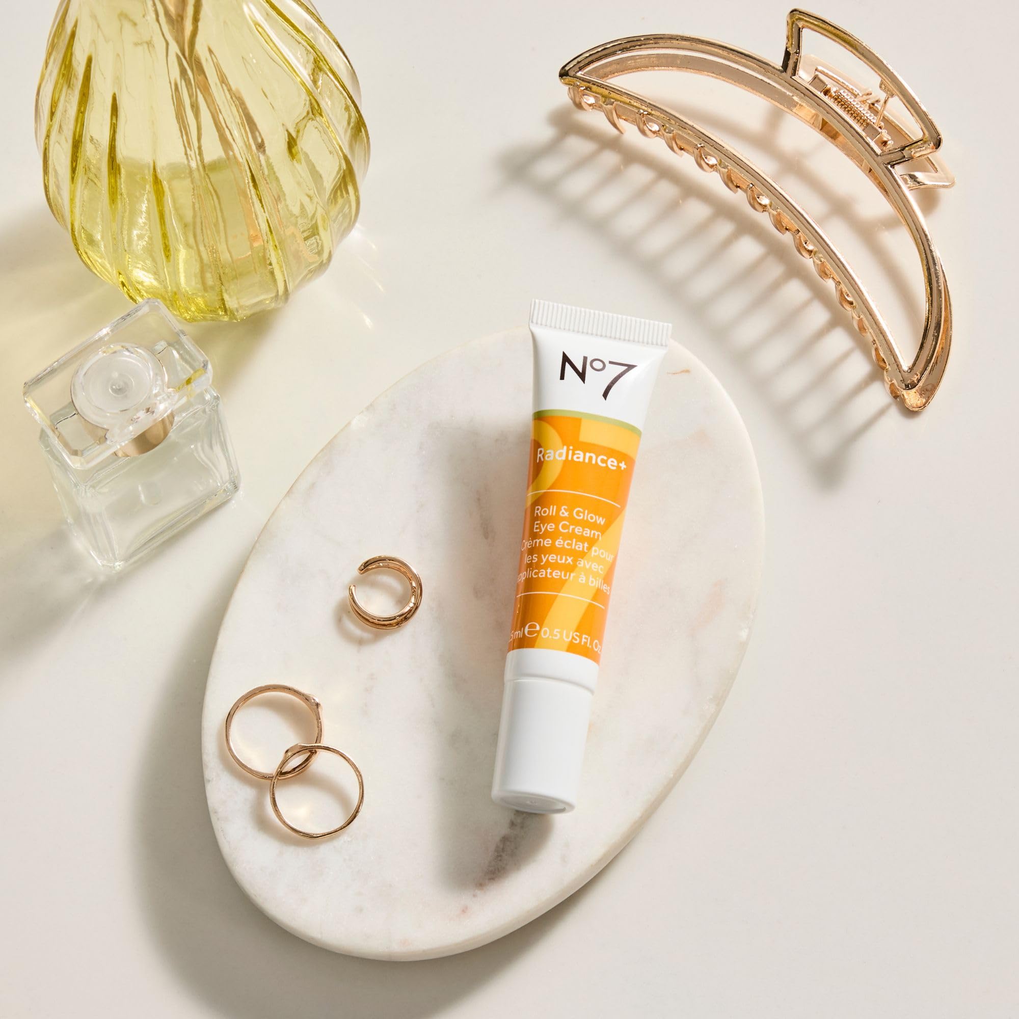 No7 Radiance+ Roll & Glow Eye Cream - Reviving & Illuminating Under Eye Roller - Color Correcting Vitamin C + Caffeine Cream for Dark Circles, Puffiness & Dullness (15ml)