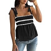 Tankaneo Womens Cute Tank Tops Summer Casual Peplum Babydoll Square Neck Tie Strap Backless Shirts