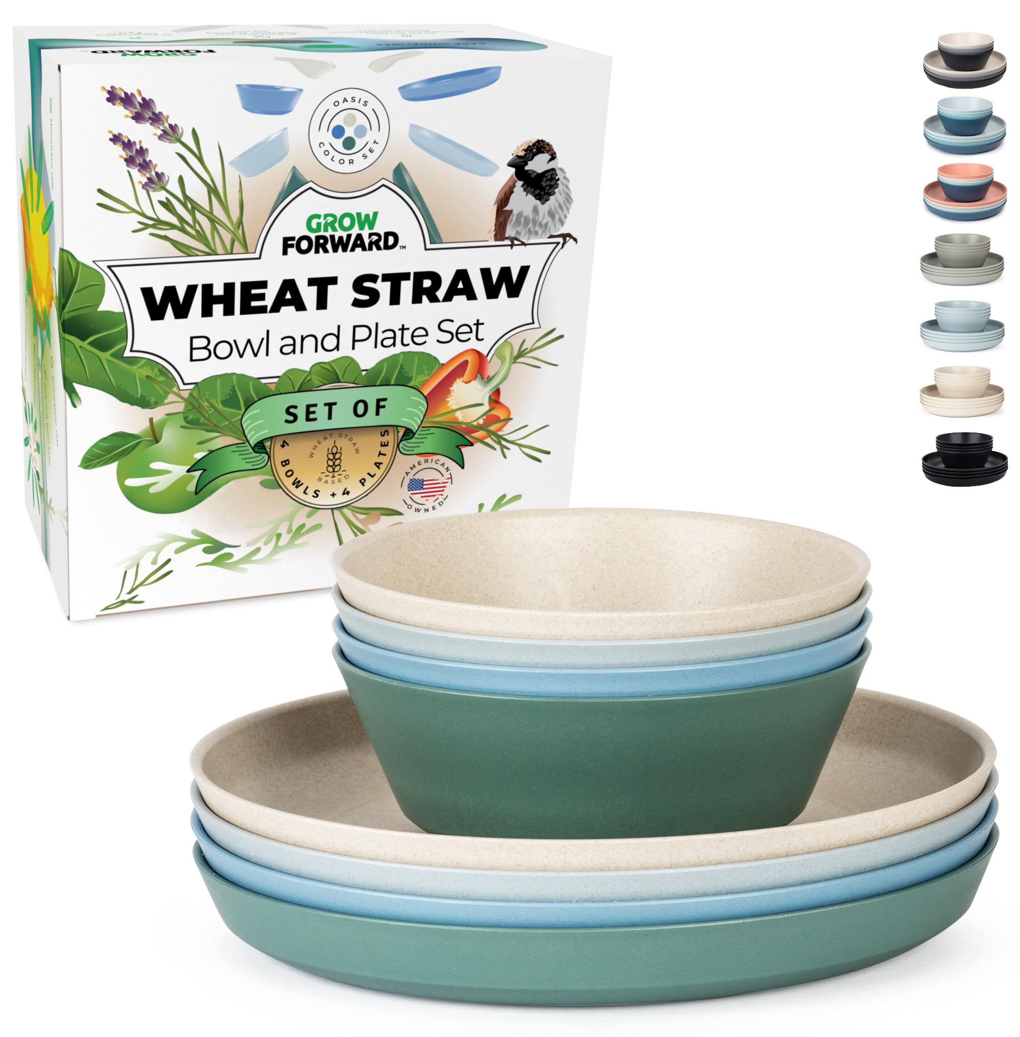 Photo 1 of Grow Forward Premium Wheat Straw Plates and Bowls Sets - 8-Piece Wheat Straw Dinnerware Sets - Unbreakable & Reusable Microwave Safe Plastic Dinner Plates for Outdoors, RV, Camping Dishes - Oasis