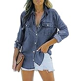 Sidefeel Women's Denim Top Long Sleeve Jean Shirt Button Down Denim Shirt