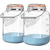 Dwbligt 2 Pack 1.5 Gallon Glass Jar With Airtight Lid, Square Large Mason Jars Wide Mouth with Scale Marks and Stainless Steel Handle-192 Oz Non-slip Glass Storage Containers for Flour Sugar Cookie