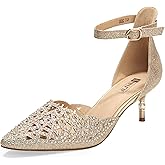 IDIFU Women's IN2 Candice Wedding Rhinestones Sequins Low Kitten Heels Pumps Dress Evening Shoes for Women Bridal Bride