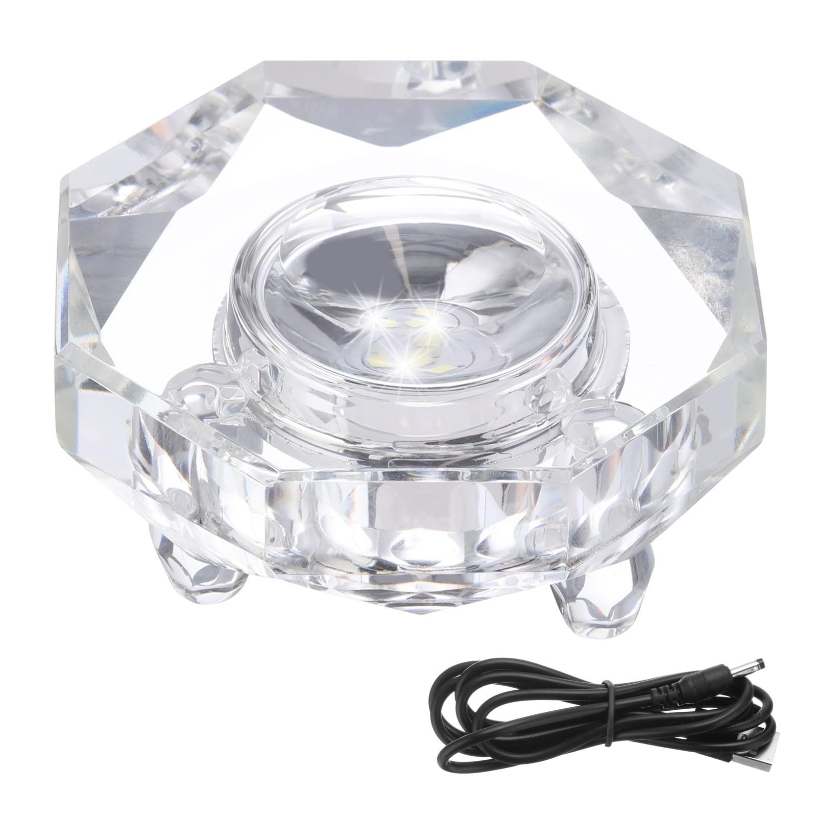 PATIKIL Crystal LED Light Base, 2 Set 2.99" Dia Octagon with Concave Base Single White Light Display Pedestals Changing Wired Top Flat Stand for 3D Glass Ball — image 1
