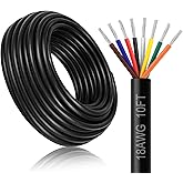 DEKIEVALE 18 Gauge 8 Conductor Electrical Wire, 10FT 18AWG Black PVC Stranded Tinned Copper 8 Wire Cable, 18/8 Cord Extension Cable for LED Lamp Lighting, Automotive Wiring, Speaker, Access Control