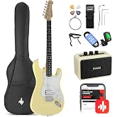 Donner 39-Inch Electric Guitar Starter Kit - Yellow | with Amp, Bag, Tuner, Capo, Strap, Strings, Cable, Picks